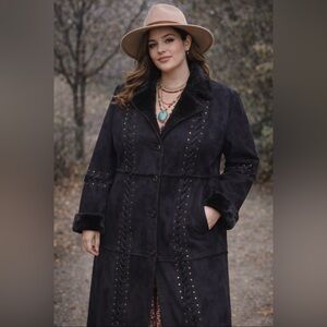 Dennis Basso - dark navy - faux Suede, western boho long coat